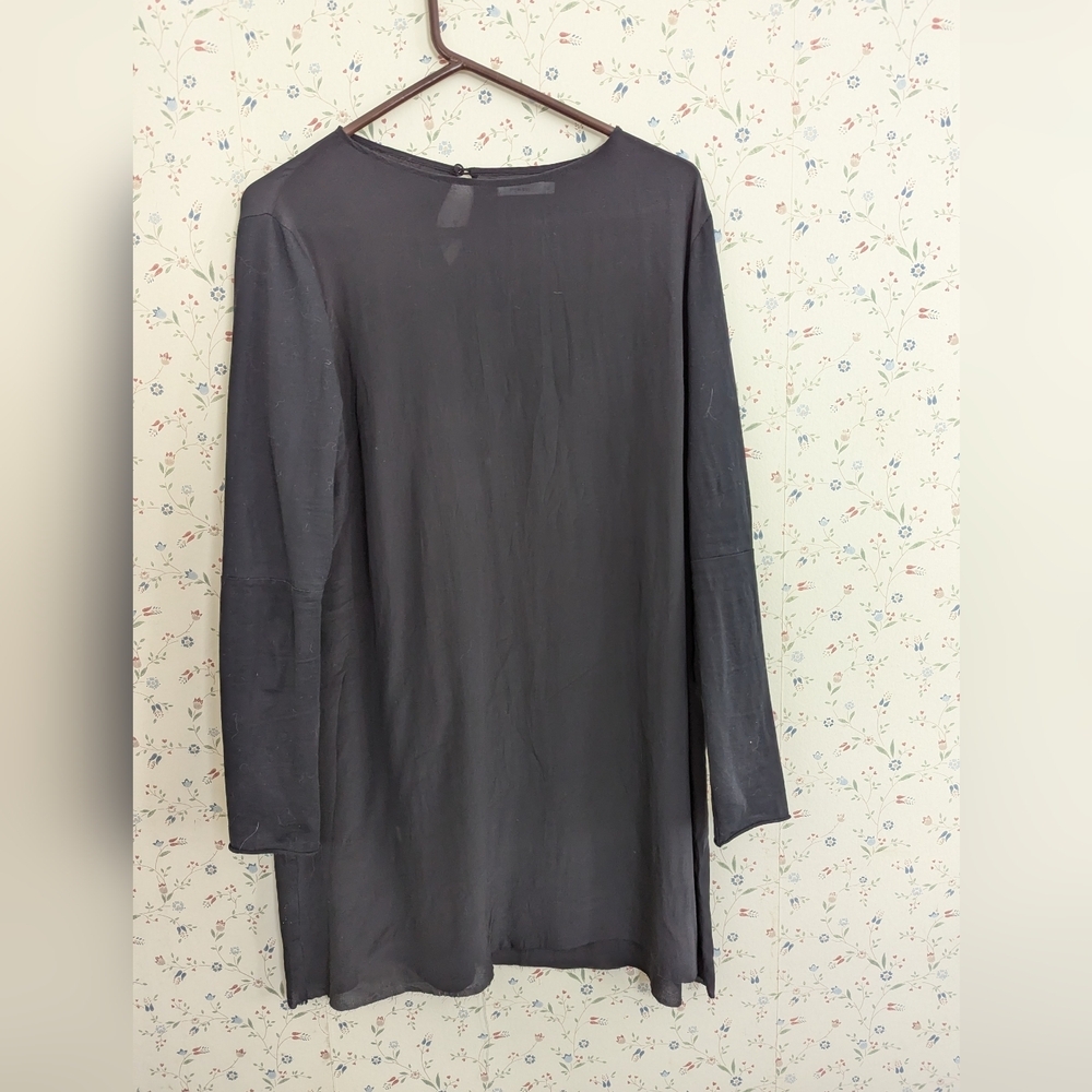 Commoners Top Silk Cotton Long Sleeve Sheer Dress Tunic Raw Hem Niggt Out Date